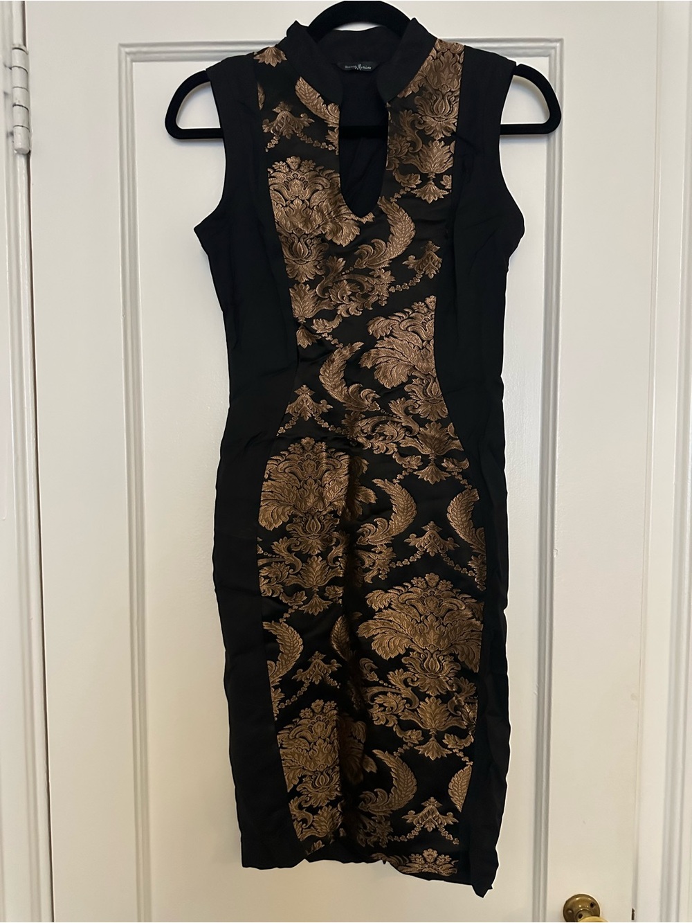 Guess by Marciano Black & Gold Brocade Midi Sheath Dress